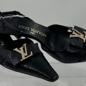 LOUIS VUITTON Black snakeskin pointed slingback